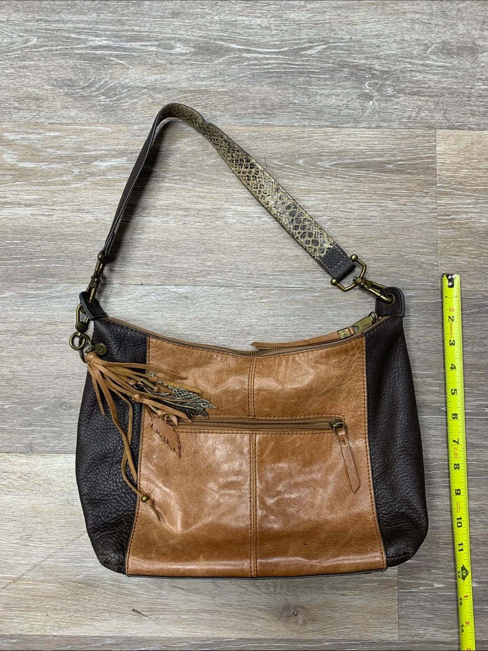 The Sak Two-Tone Brown Leather Shoulder Bag with Tassel